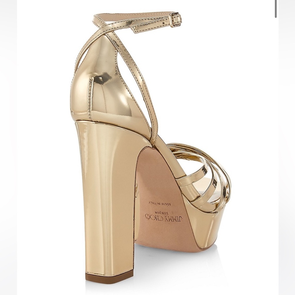 Jimmy Choo Gold Isra Platform Sandals Size 37 7 - Picture 3 of 11